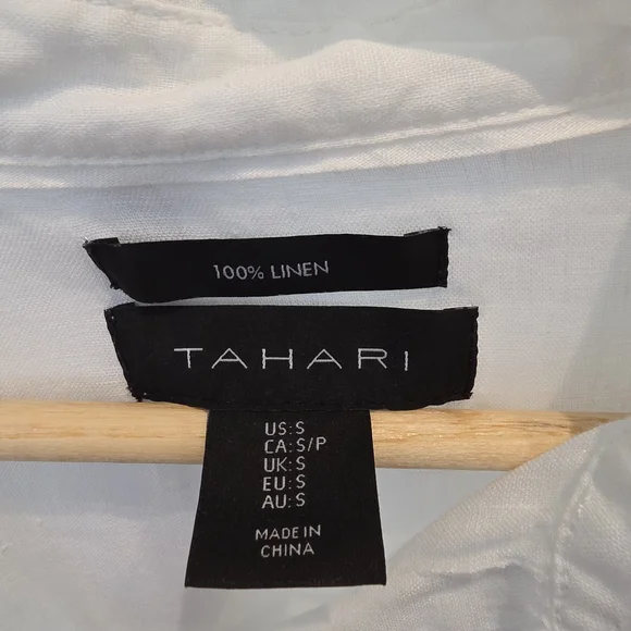 Tahari 100% Linen White Lagenlook Relaxed Tunic Button Down Shirt Sz Small - Picture 5 of 6